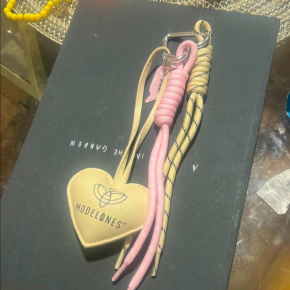 Heart Keychain with Pink and Cream Accents